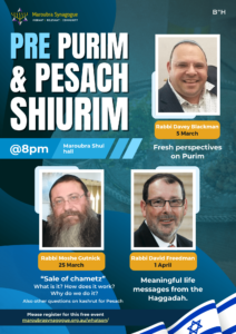 Pre Purim & Pesach Shiurim - March 5