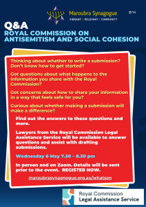 Q&A session regarding submissions to the Royal Commission on Antisemitism and social cohesion